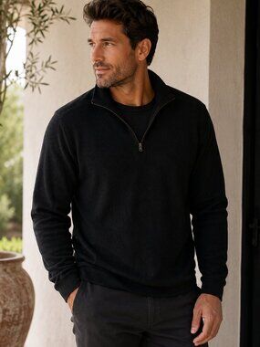 James Perse Brushed Thermal Pullover Black 1/4 Zip Sweater Minimalist XL Classic